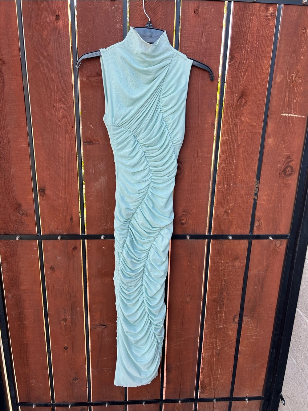SER.O.YA Pale Aqua Mesh Ruched MIDI Dress size XS